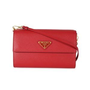 Prada Red Saffiano Wallet With Strap - image 1